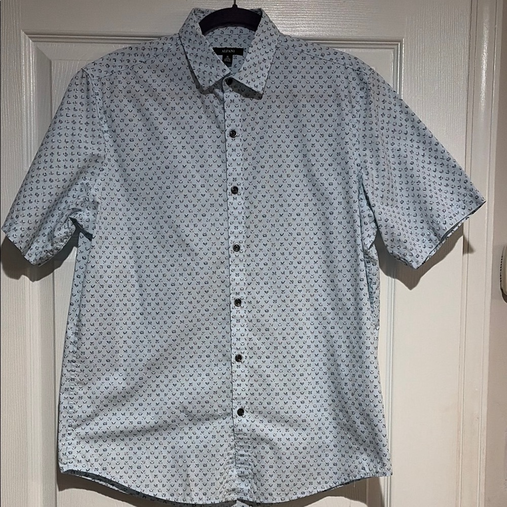 Alfani Light Blue Geometric Button Down Shirt